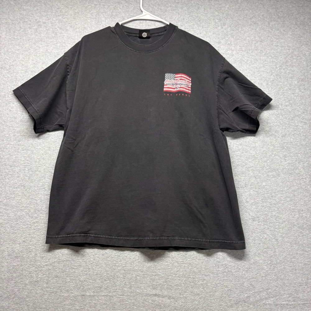 Harley Davidson Cafe Las Vegas T Shirt Mens XL Black Worlds Heaviest Flag‎